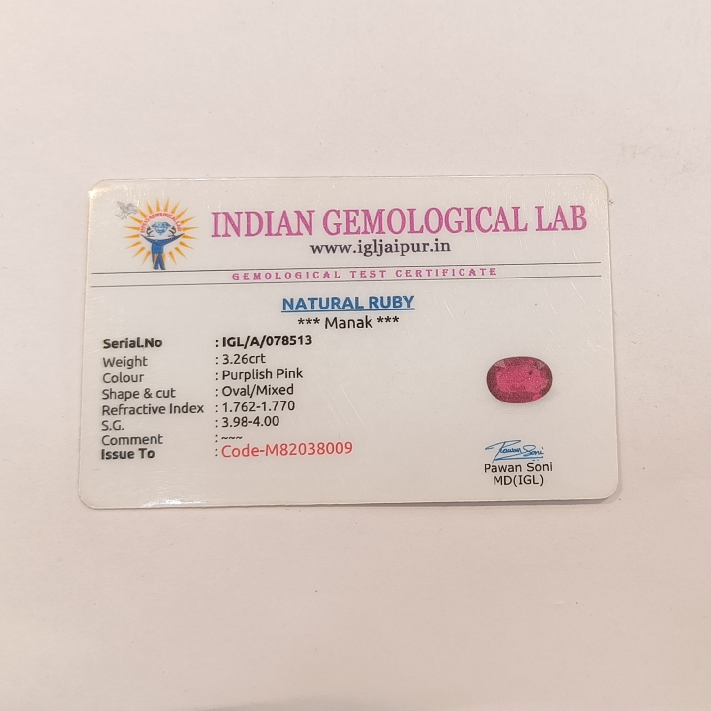 Ruby (Manik) - 3.26 Carats